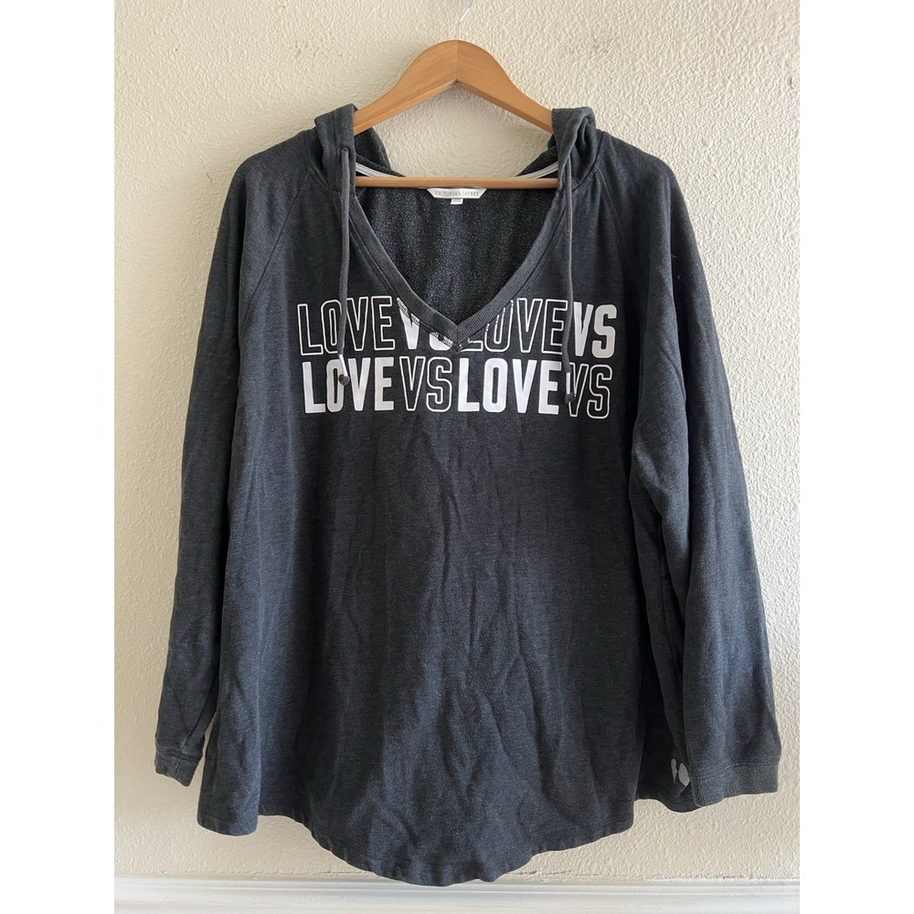 Victoria's Secret Love Hoodie Sweatshirt Womens XL Charcoal Gray Angel Wings